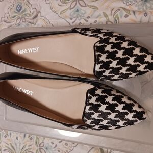 Nine West Black and White Flats with Houndstooth Pattern